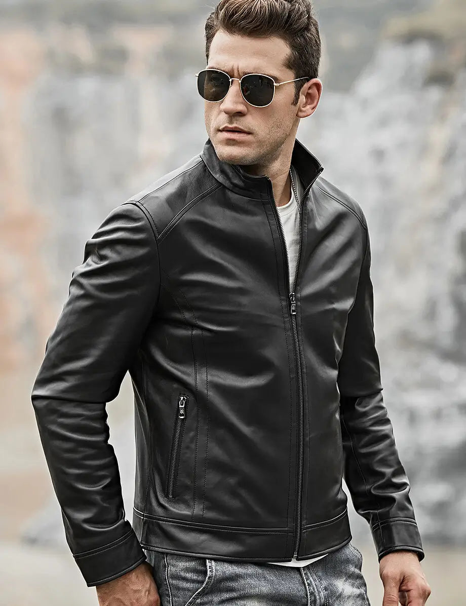 Men's Classic Black Real Leather Moto Jacket