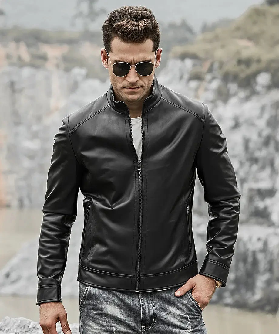 Men's Classic Black Real Leather Moto Jacket