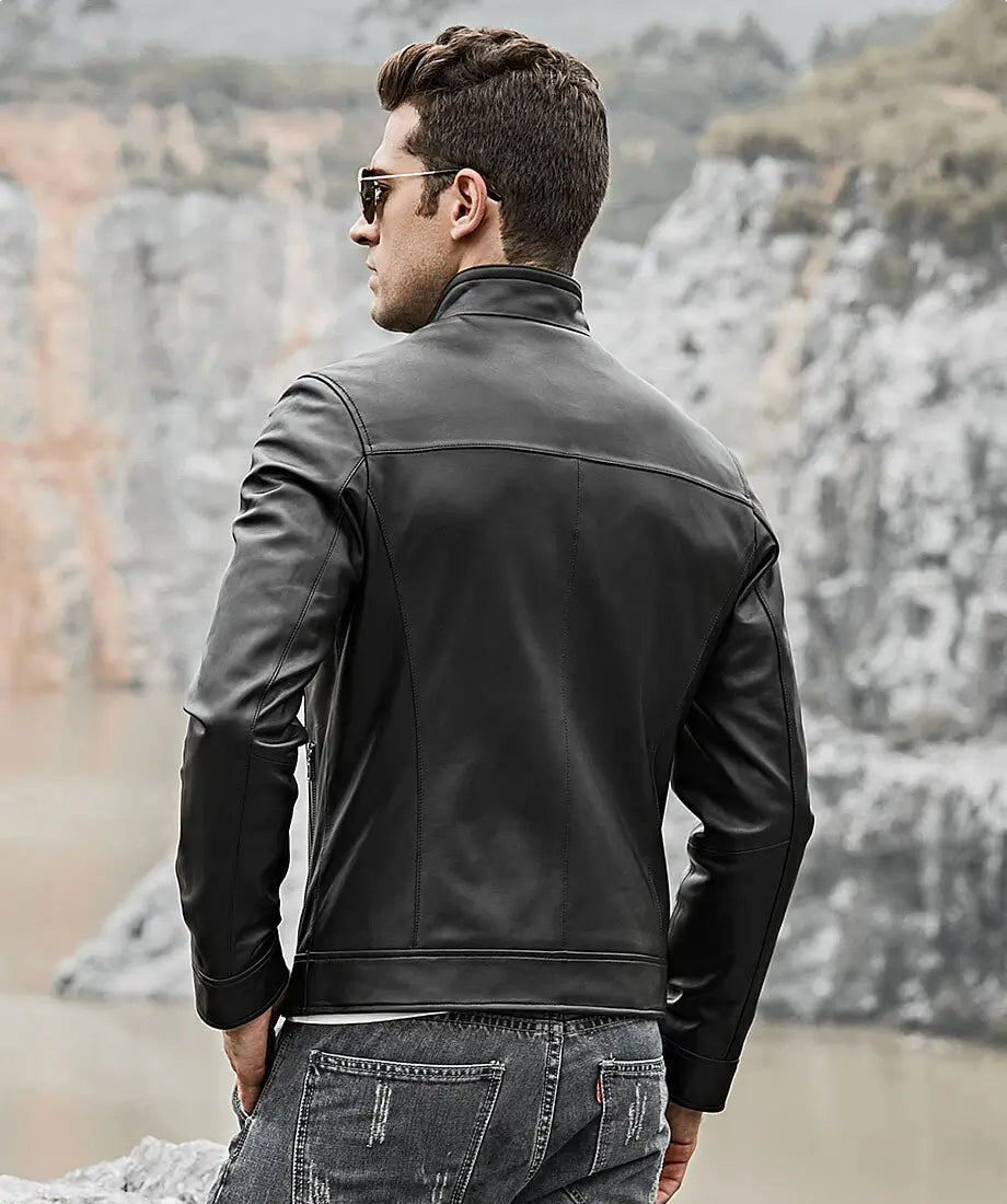 Men's Classic Black Real Leather Moto Jacket