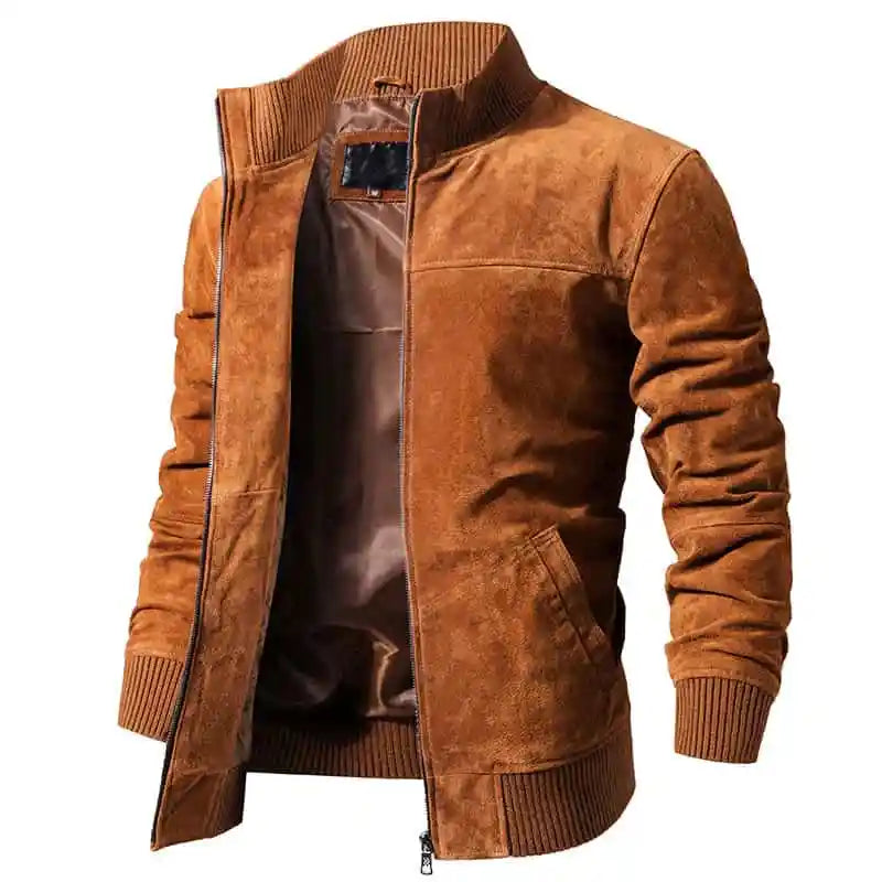 Men's Brown Suede Leather Bomber Jacket