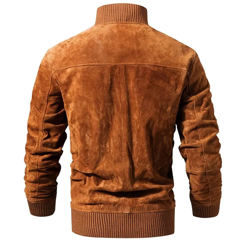 Men's Brown Suede Leather Bomber Jacket