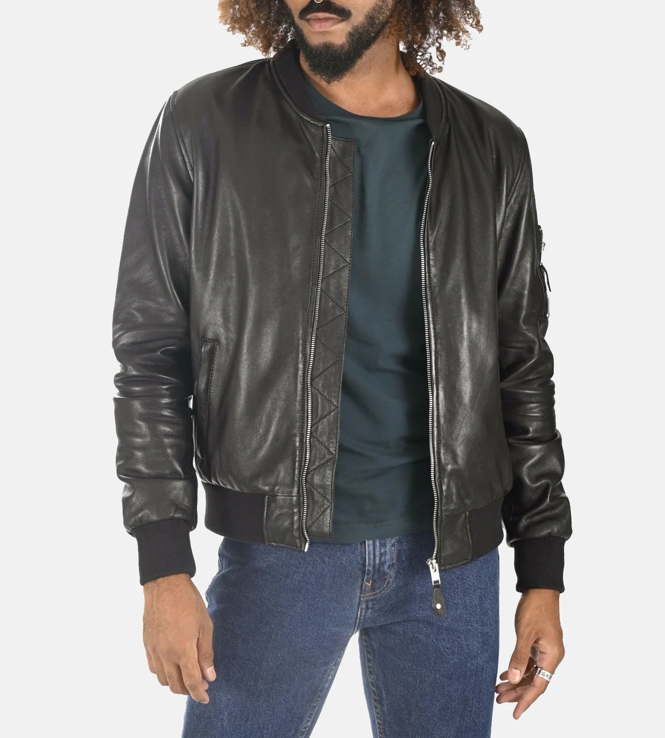 Men’s Teddy Ball Black Genuine Leather Removable Hooded Jacket