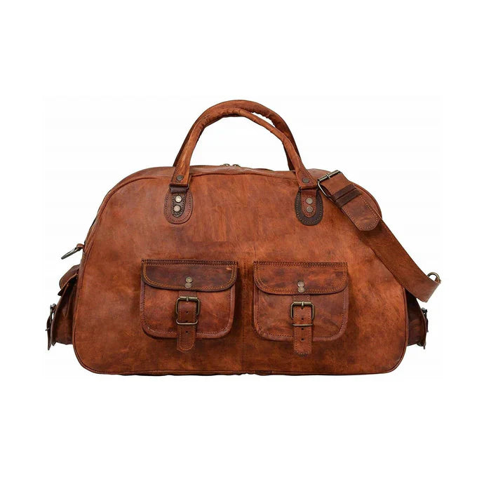 Rustic Brown Leather Carry On Duffle Bag