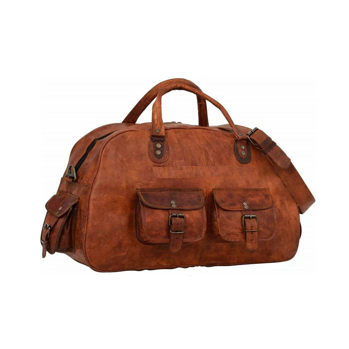 Rustic Brown Leather Carry On Duffle Bag