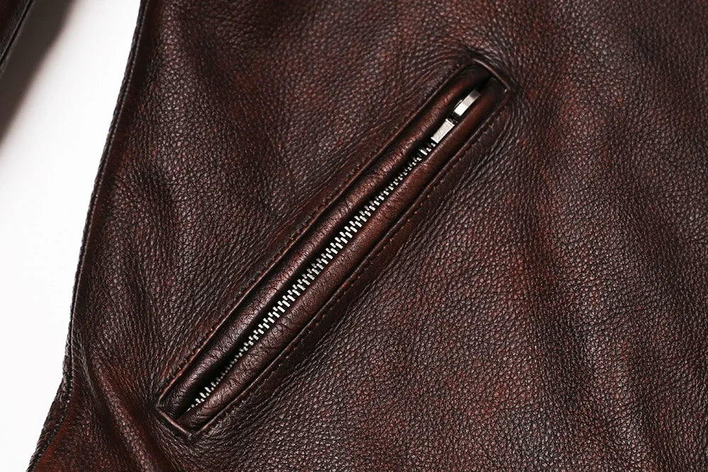 2026 Vintage Brown Genuine Leather Jacket Real Natural Cowhide Men Motorcycle Biker Coat Mens Slim Calf Skin Coat