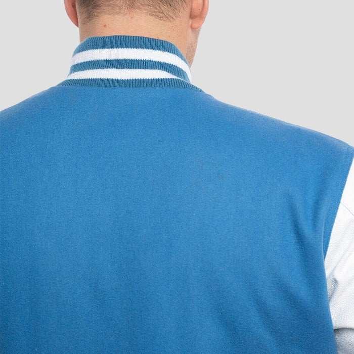 Sky Blue Wool Body & Bright White Leather Sleeves Varsity Jacket