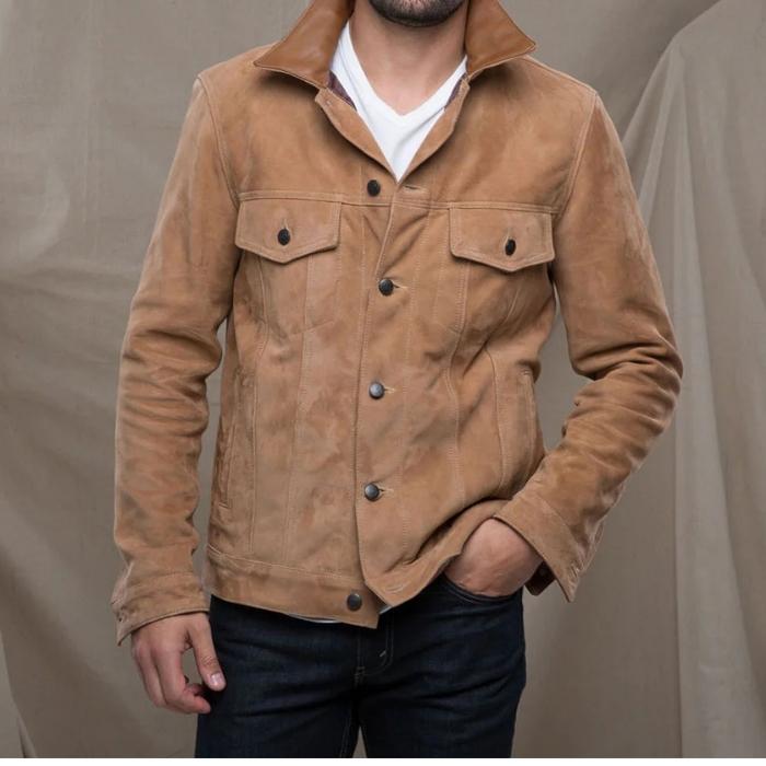 Suede Tobacco Trucker Jacket