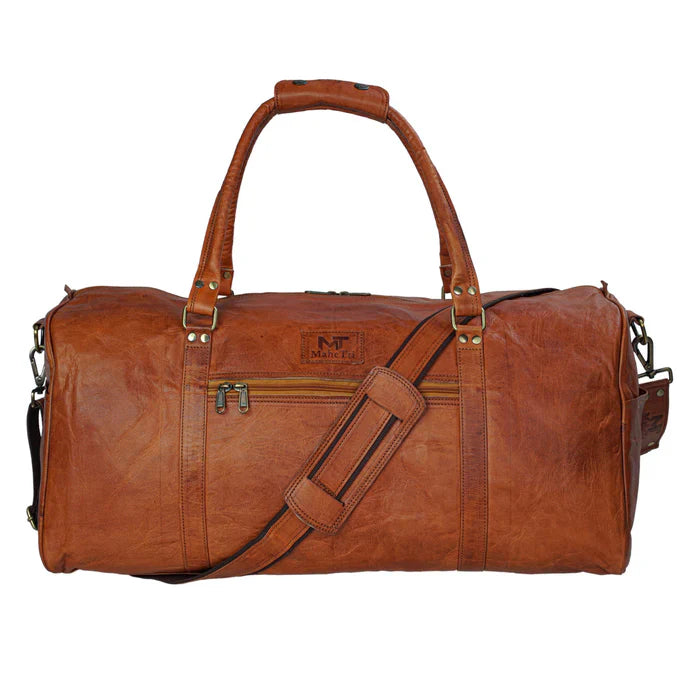 Tanned Brown Handcrafted Weekender Leather Duffle Bag