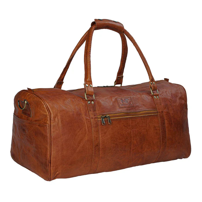 Tanned Brown Handcrafted Weekender Leather Duffle Bag