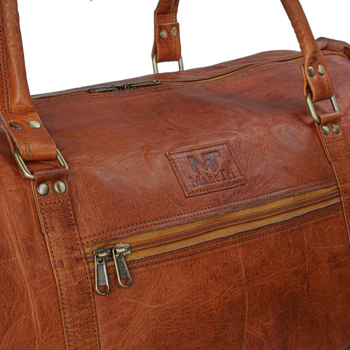 Tanned Brown Handcrafted Weekender Leather Duffle Bag
