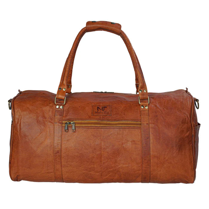 Tanned Brown Handcrafted Weekender Leather Duffle Bag