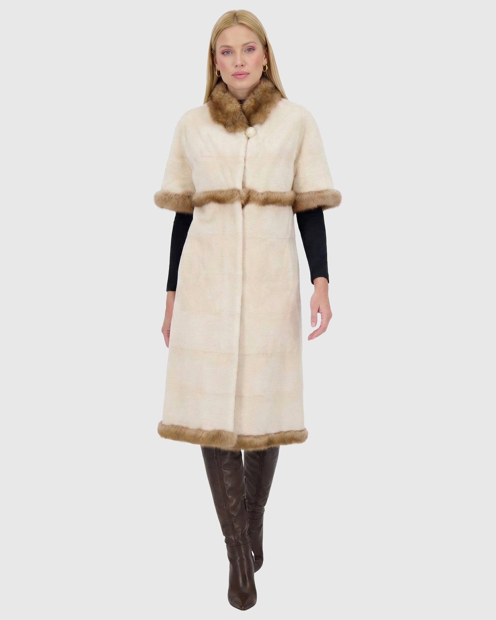 Mink Short Coat with Sable Trim, Short Sleeves Gorski First Copy