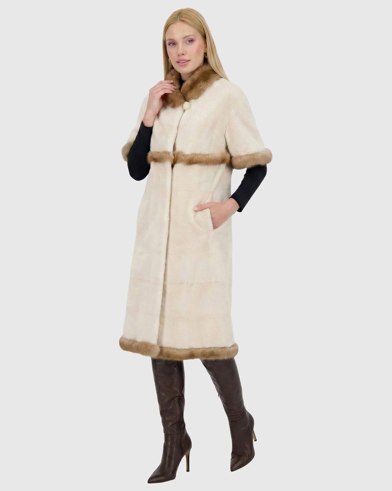 Mink Short Coat with Sable Trim, Short Sleeves Gorski First Copy