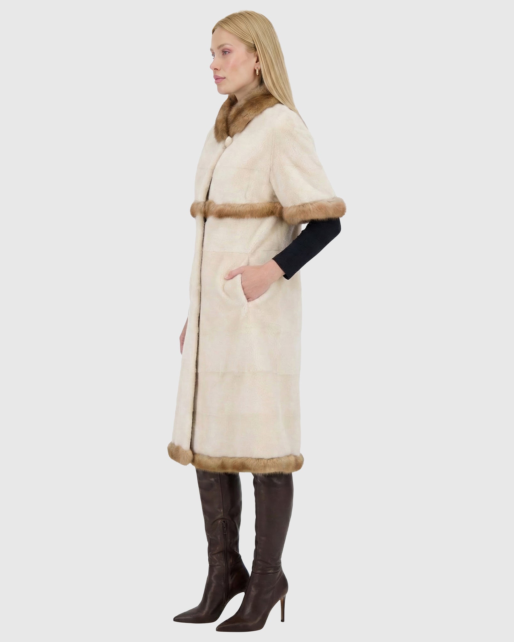 Mink Short Coat with Sable Trim, Short Sleeves Gorski First Copy