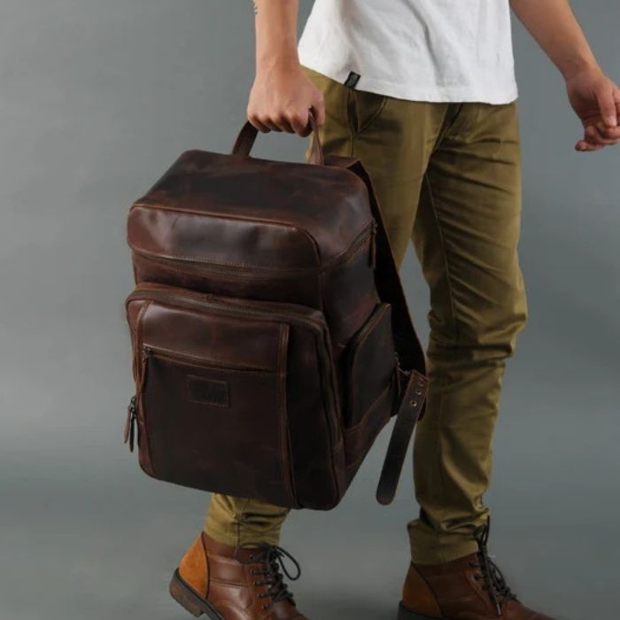 Alpha Brown Buffalo Leather Travel Backpack