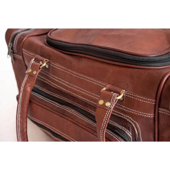 Vintage Leather Zipper Travel Duffle Bag