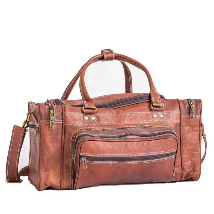 Vintage Leather Zipper Travel Duffle Bag