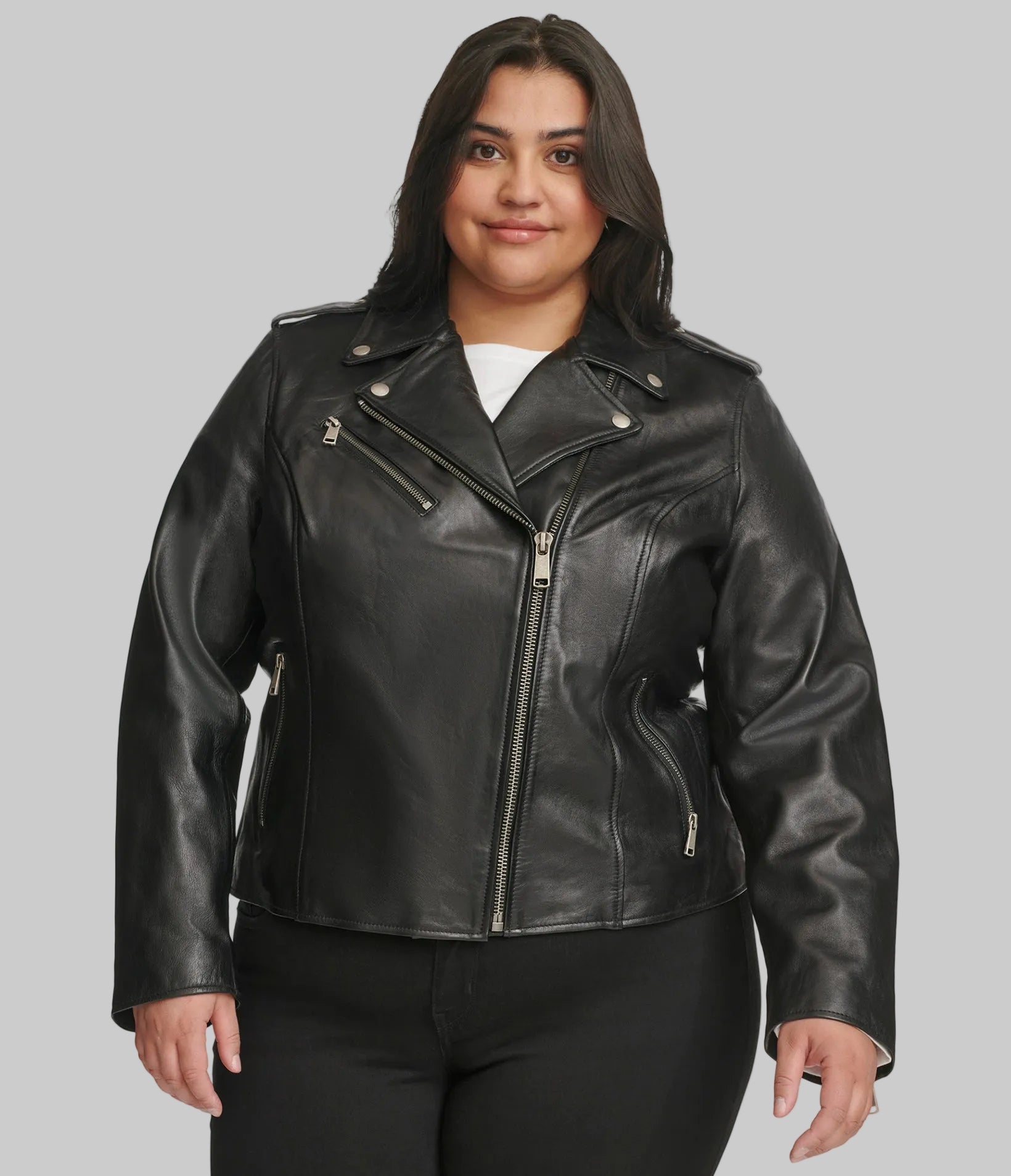 Plus Size Madeline Asymmetrical Leather Jacket