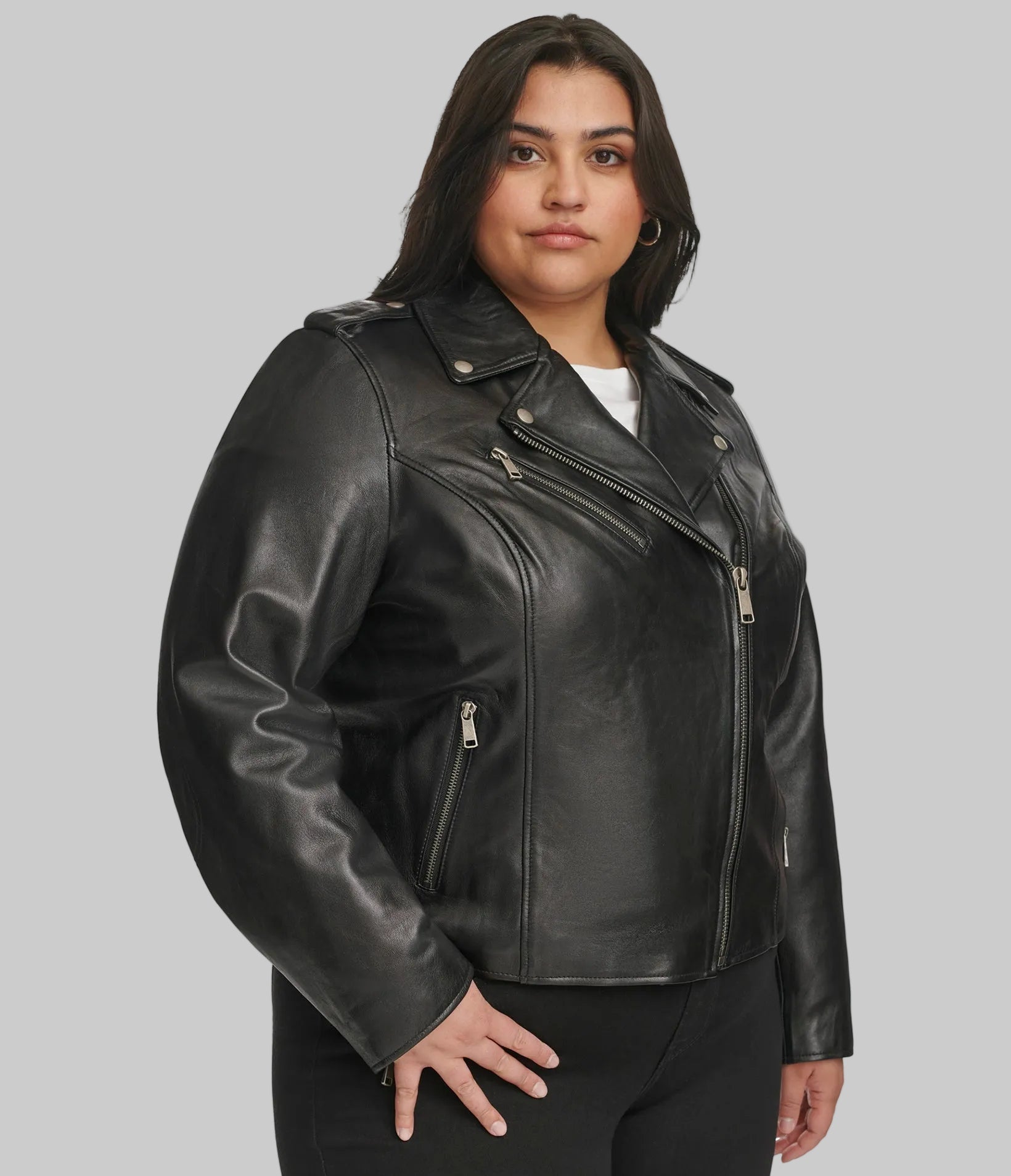 Plus Size Madeline Asymmetrical Leather Jacket
