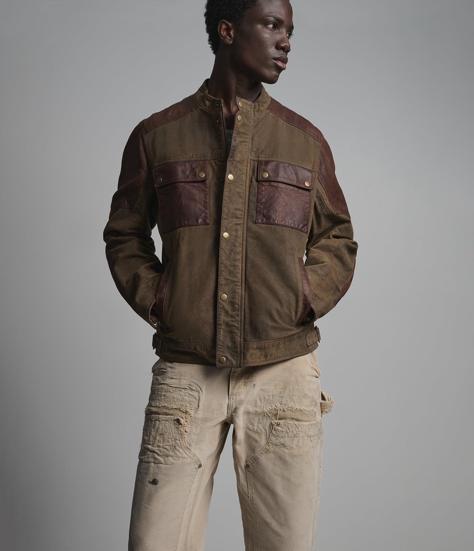 DALLAS VINTAGE COLOR-BLOCK MOTO JACKET