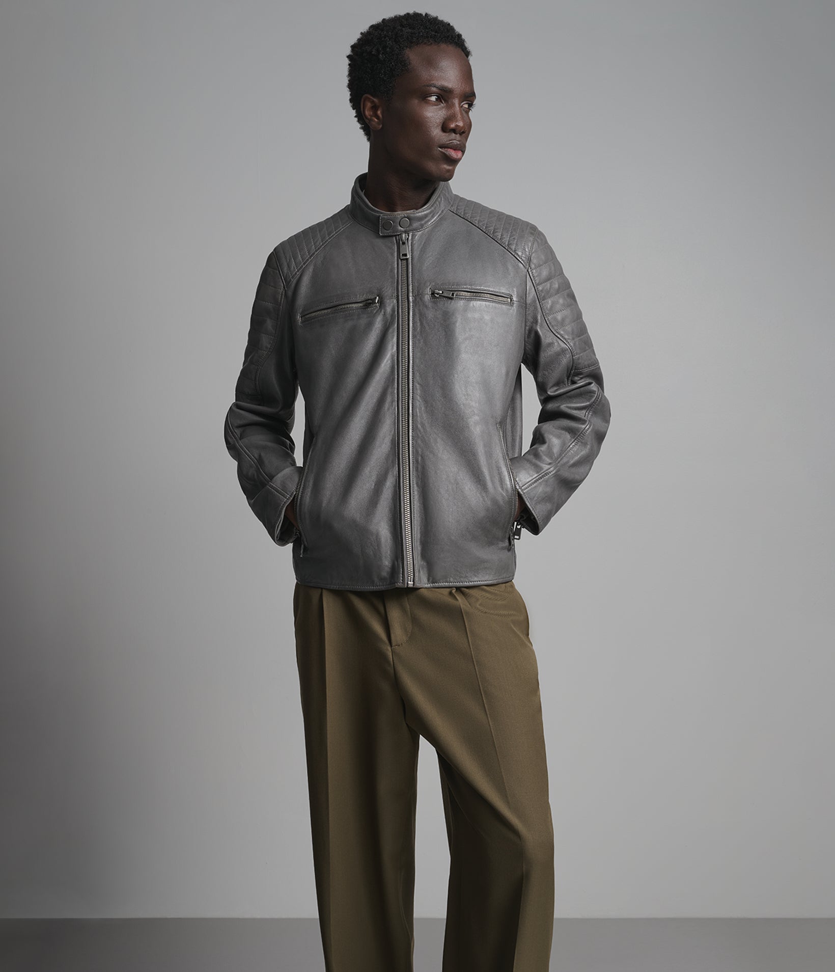 LANCE COLLARLESS MOTO JACKET