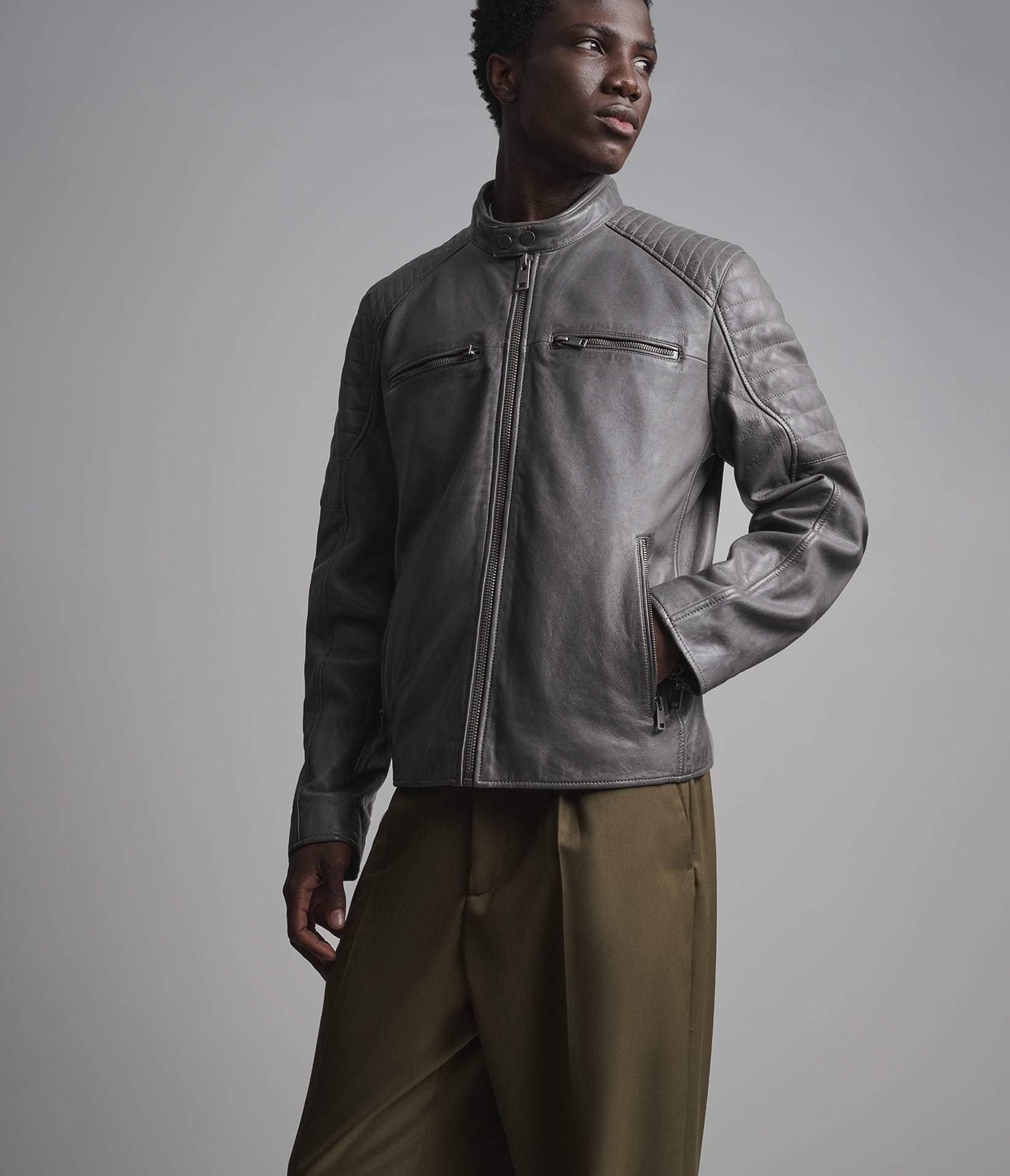 LANCE COLLARLESS MOTO JACKET