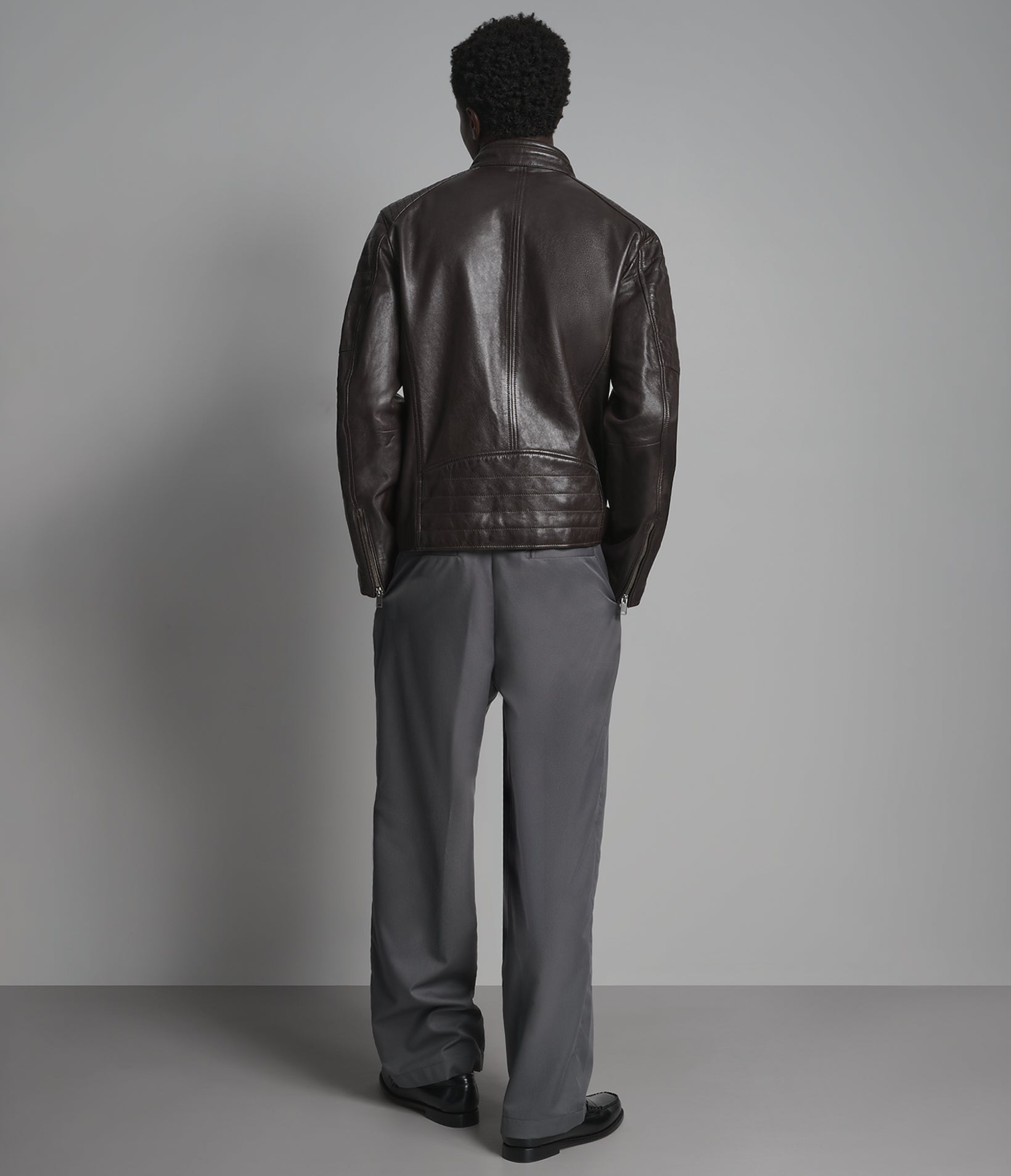 Lance Collarless Leather Moto Jacket