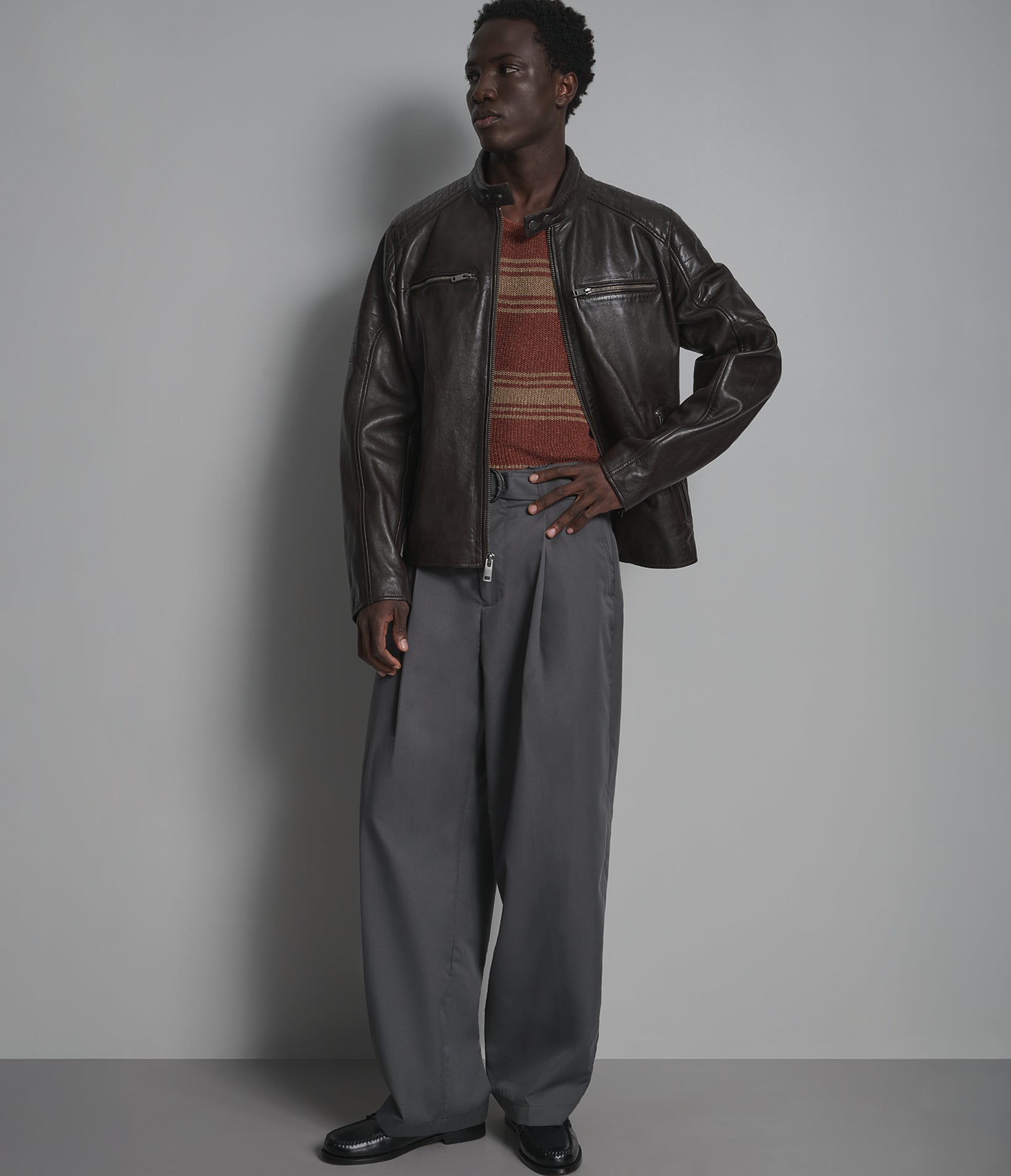 Lance Collarless Leather Moto Jacket