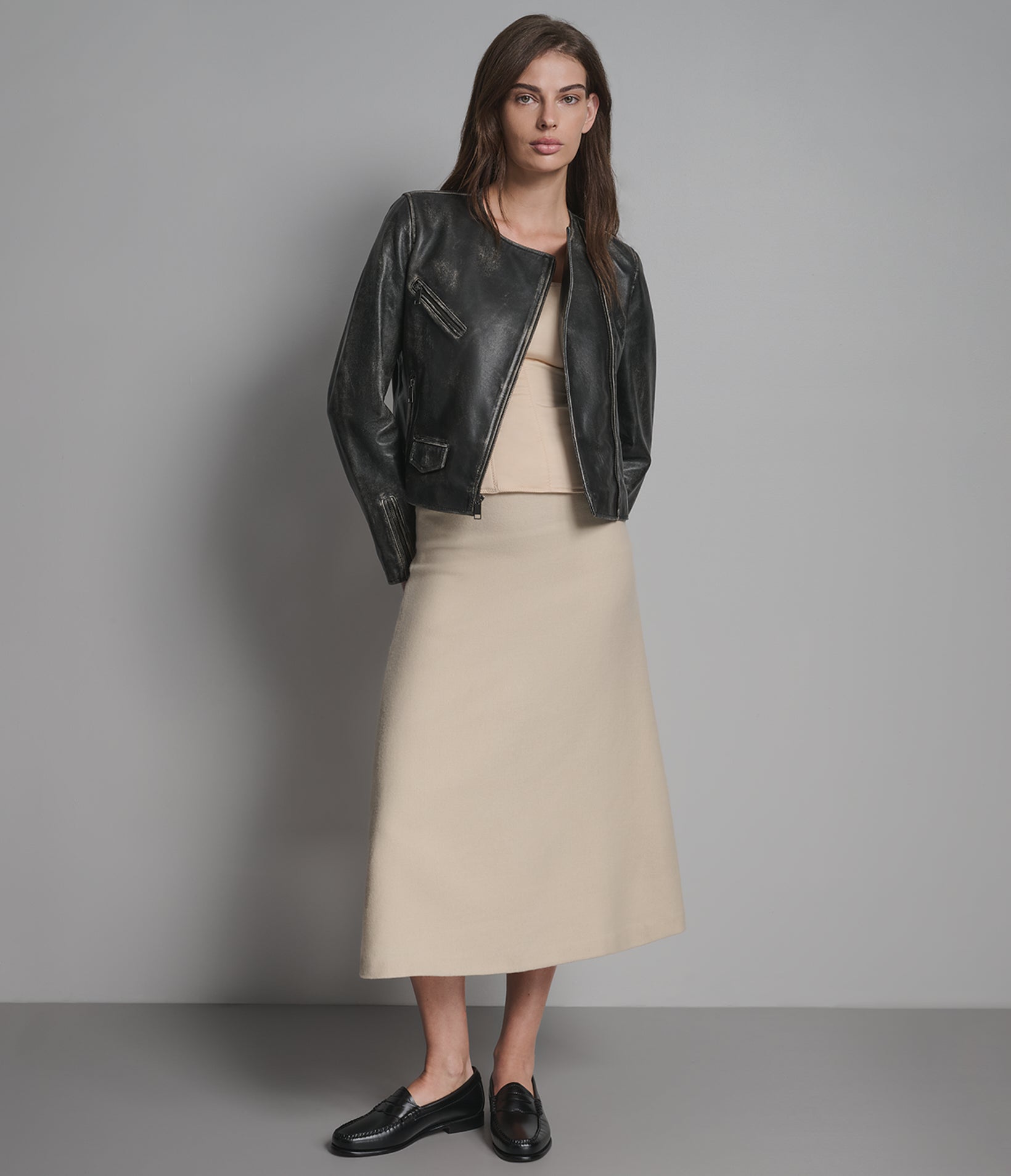 ELOISE VINTAGE COLLARLESS MOTO JACKET