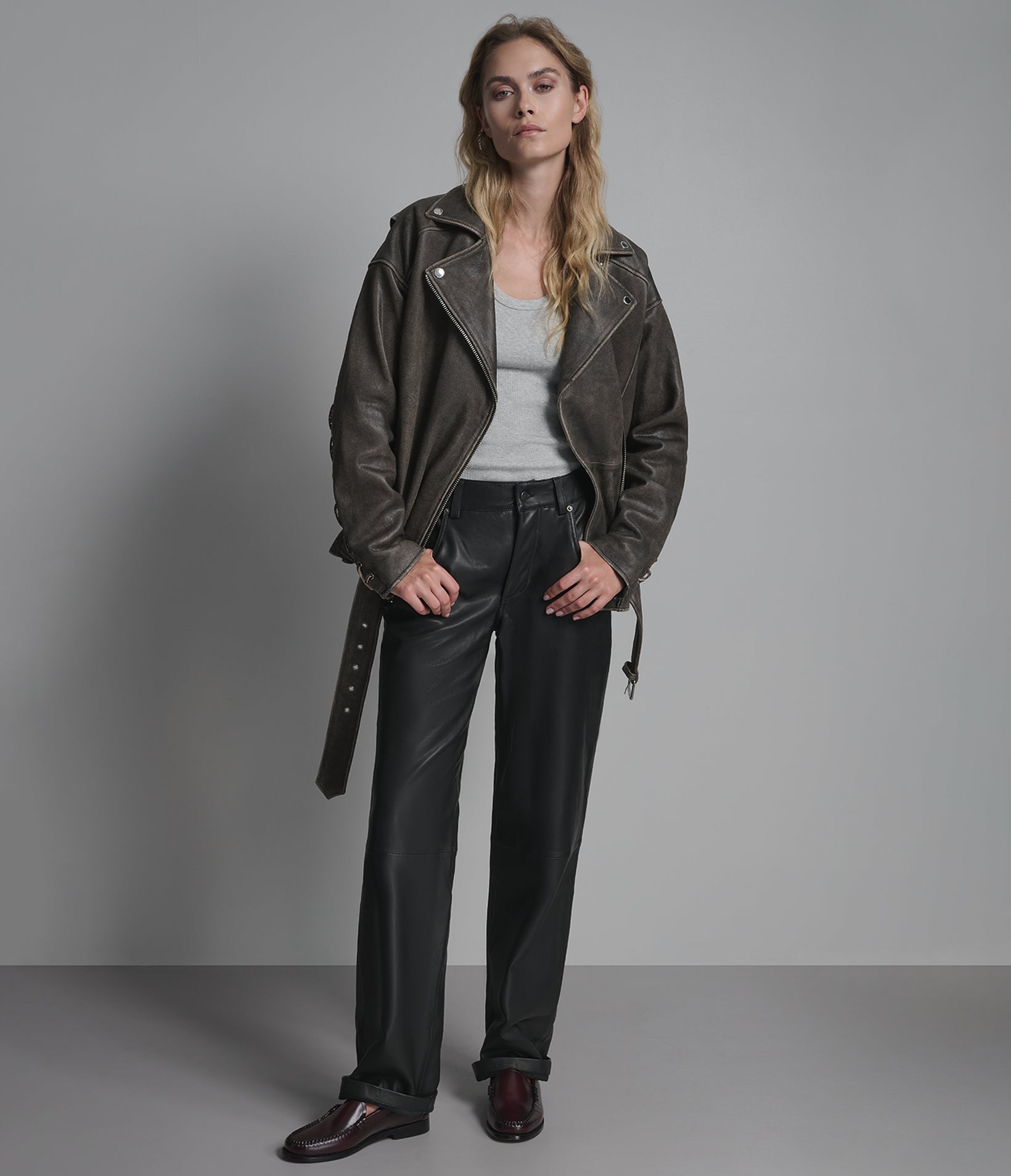 Briana Oversized Asymmetric Leather Moto Jacket