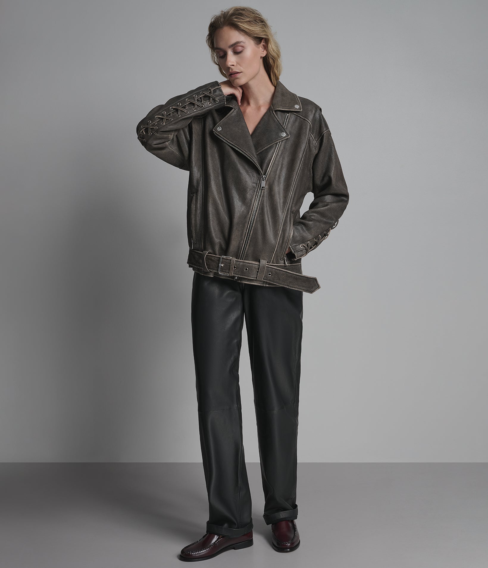 Briana Oversized Asymmetric Leather Moto Jacket