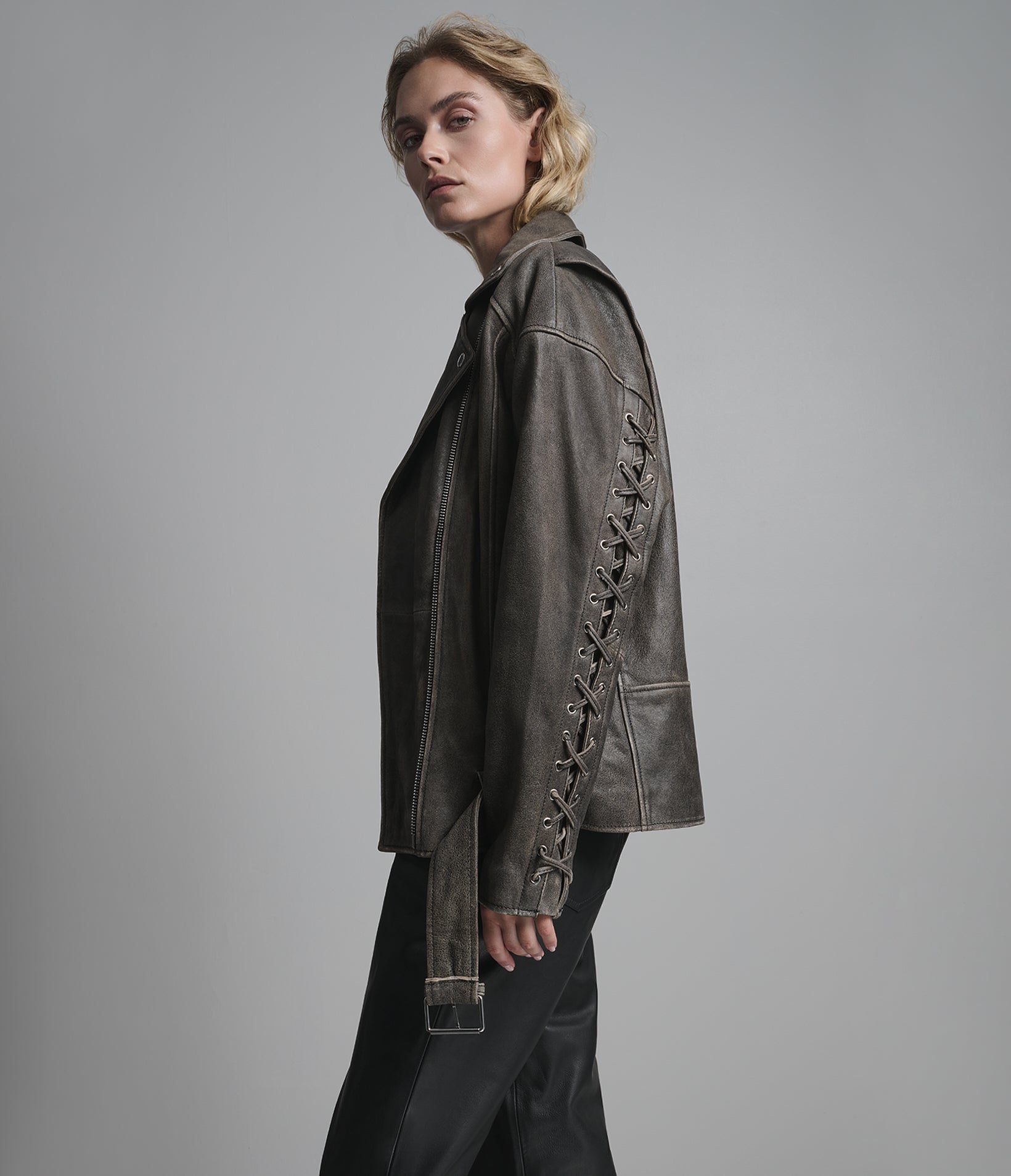 Briana Oversized Asymmetric Leather Moto Jacket