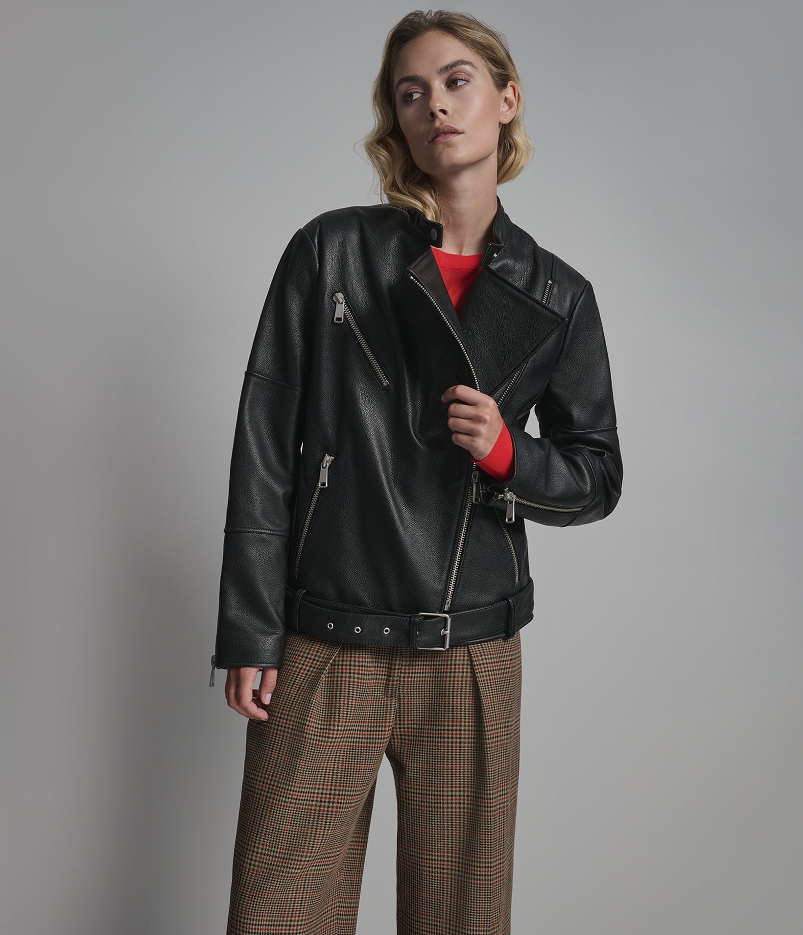 Miley Oversized Leather Moto Jacket