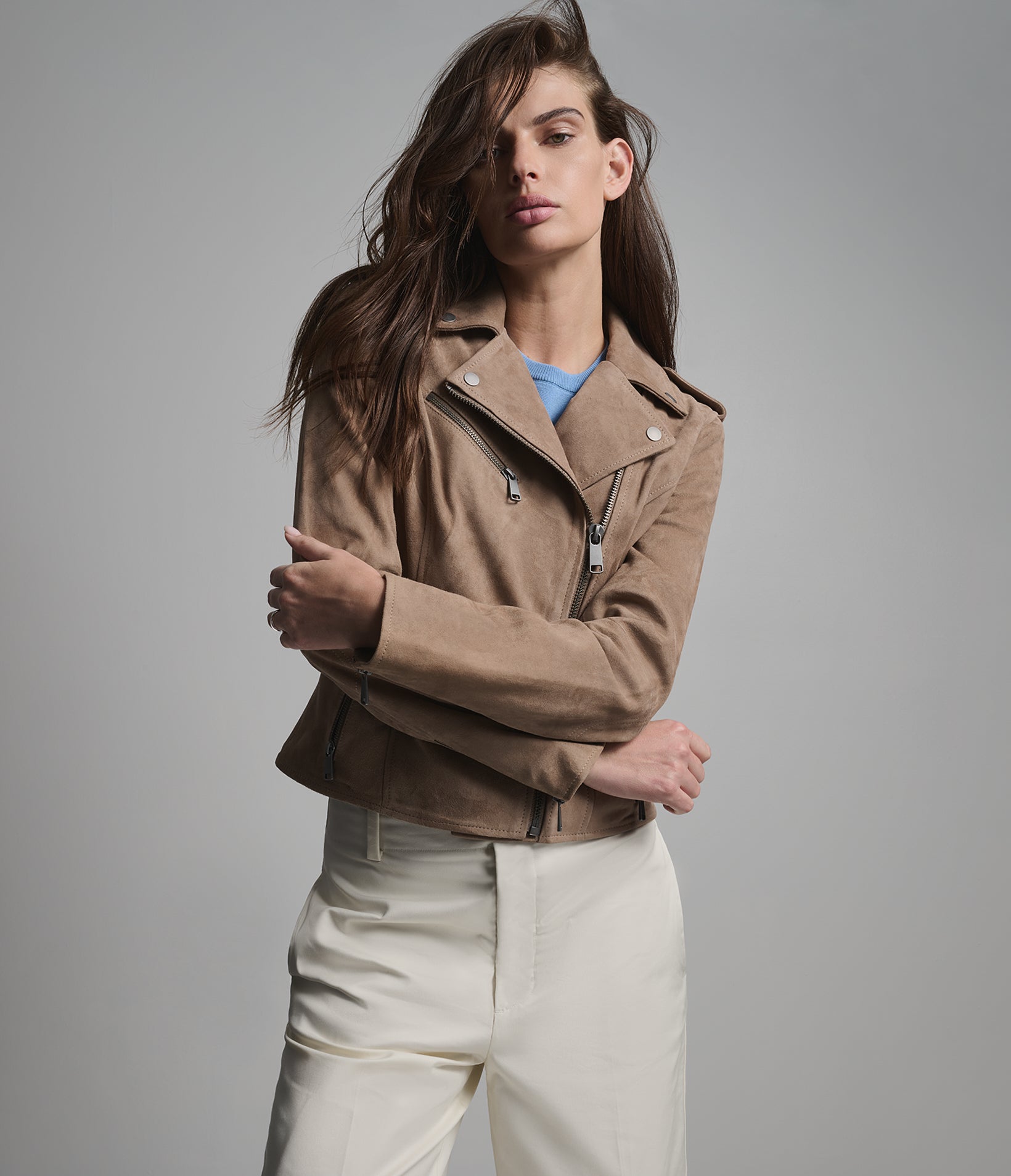 MADELINE SUEDE QUILTED MOTO JACKET