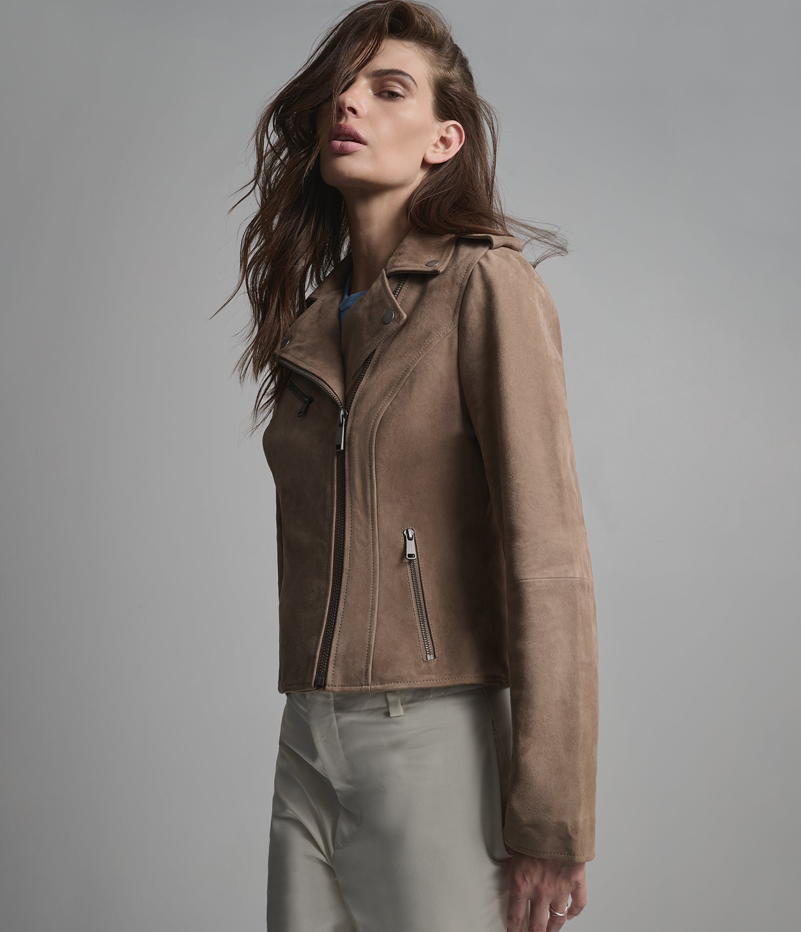 MADELINE SUEDE QUILTED MOTO JACKET