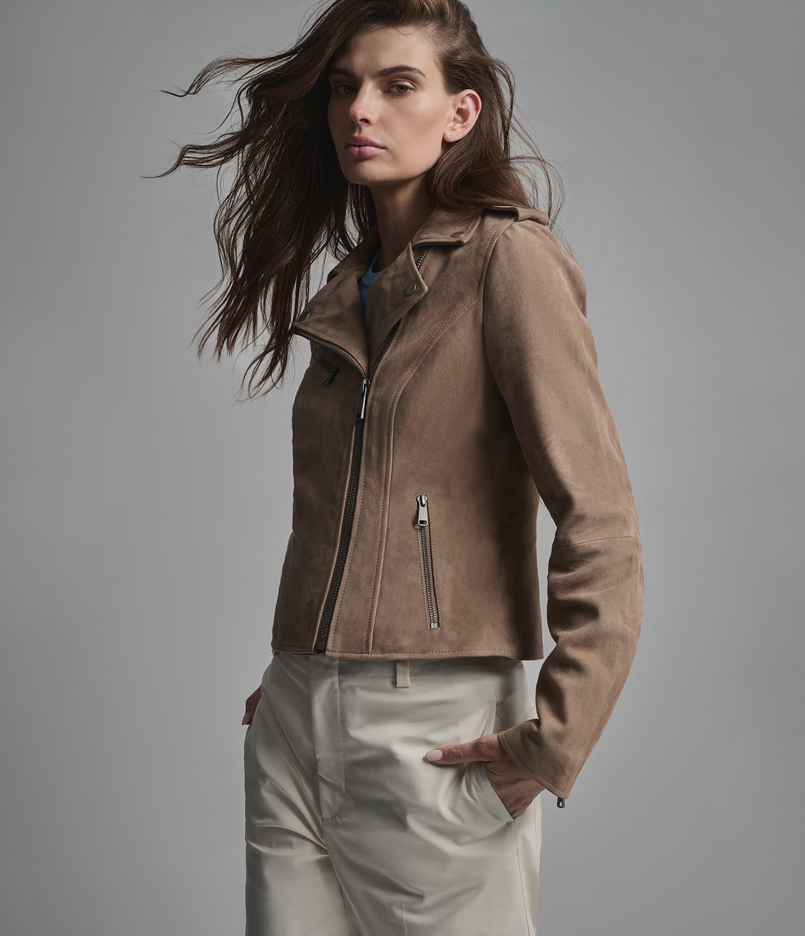 MADELINE SUEDE QUILTED MOTO JACKET