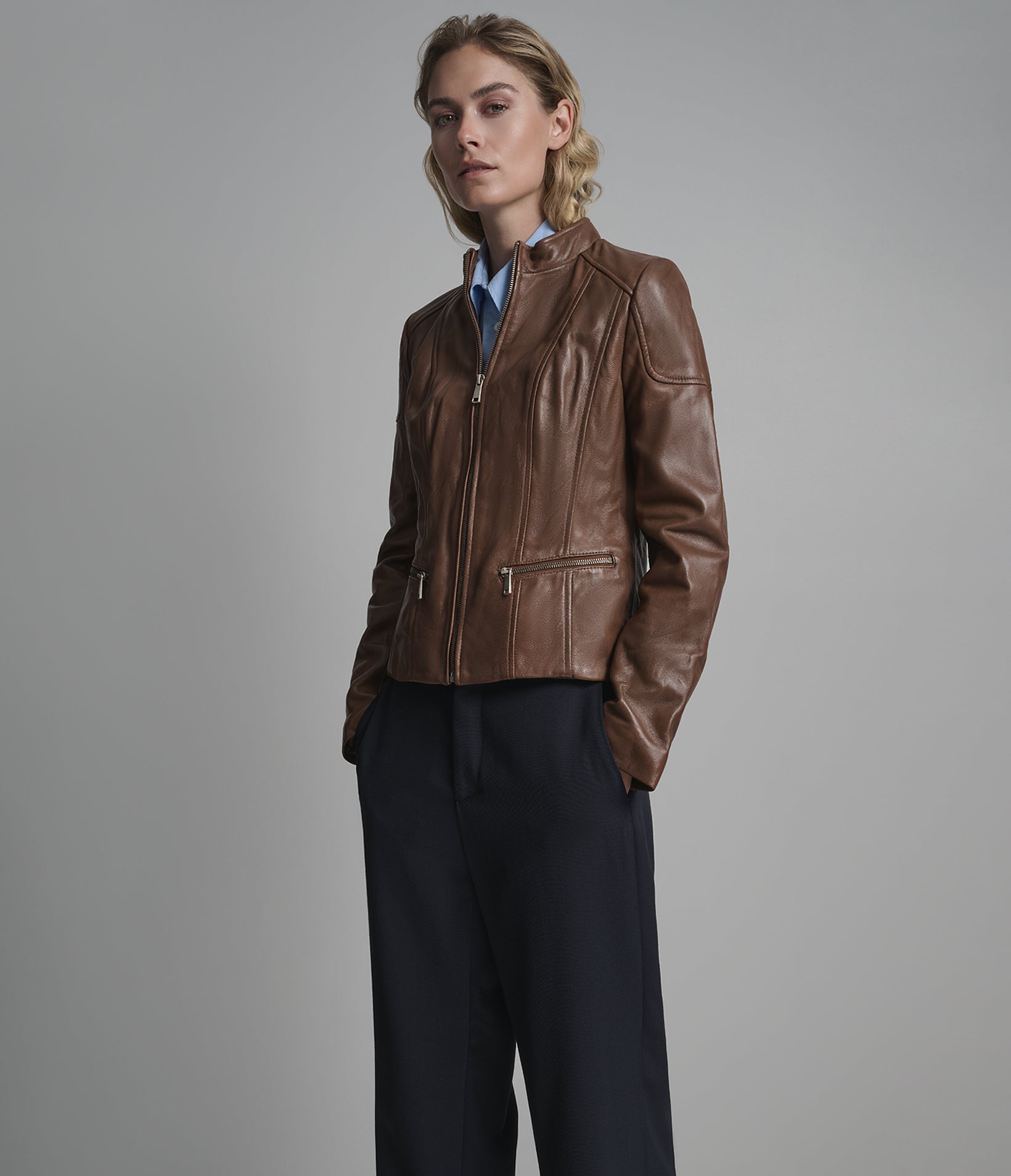 Caitlin Leather Scuba Jacket