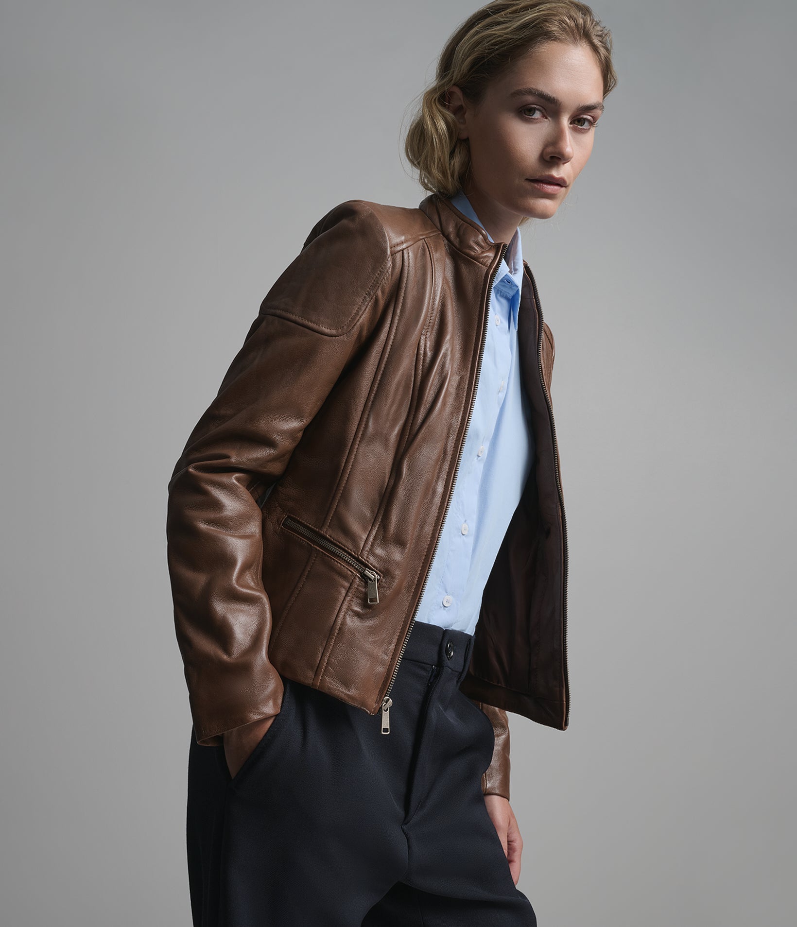 Caitlin Leather Scuba Jacket