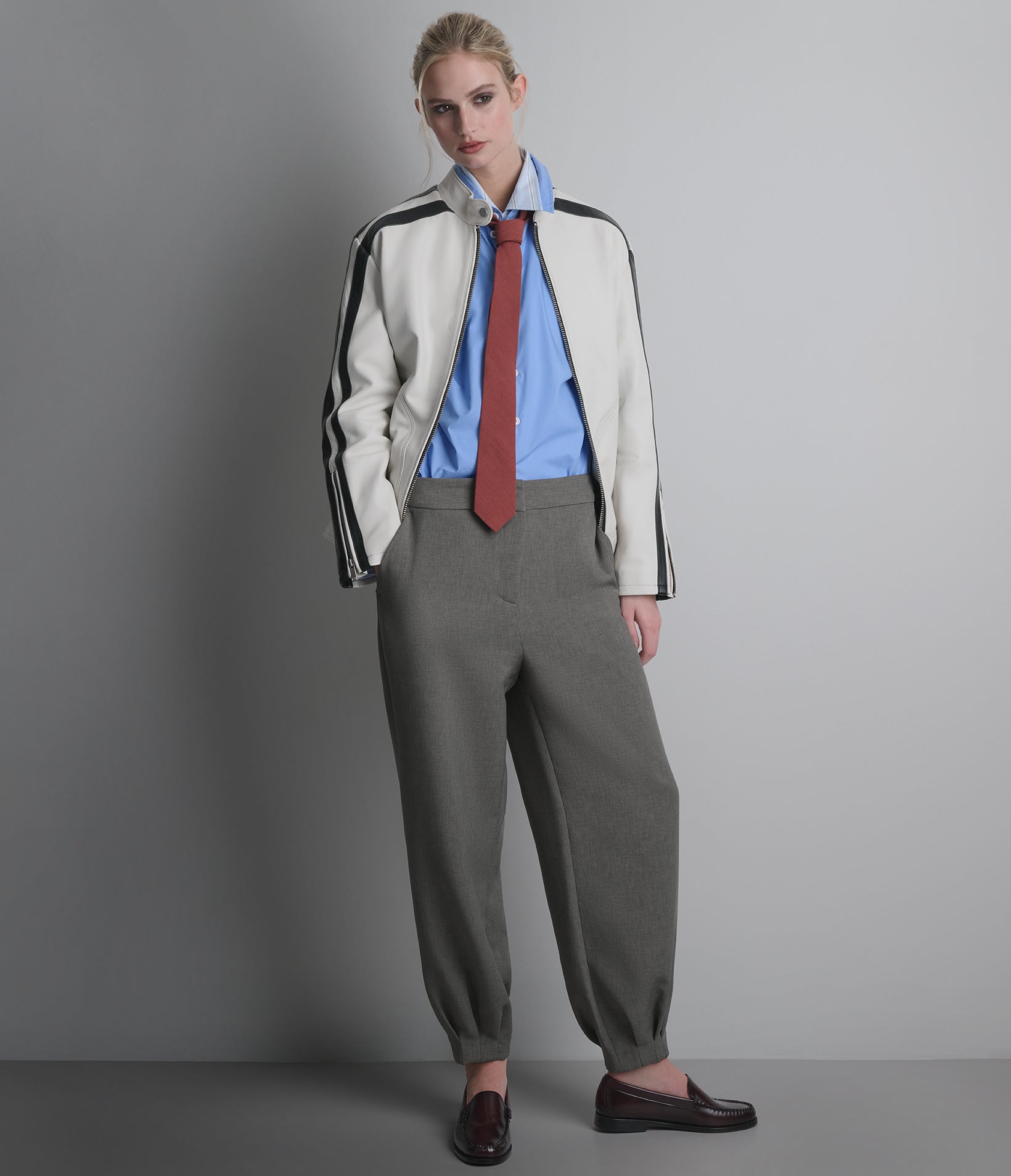 Gianna Leather Striped Racer Jacket