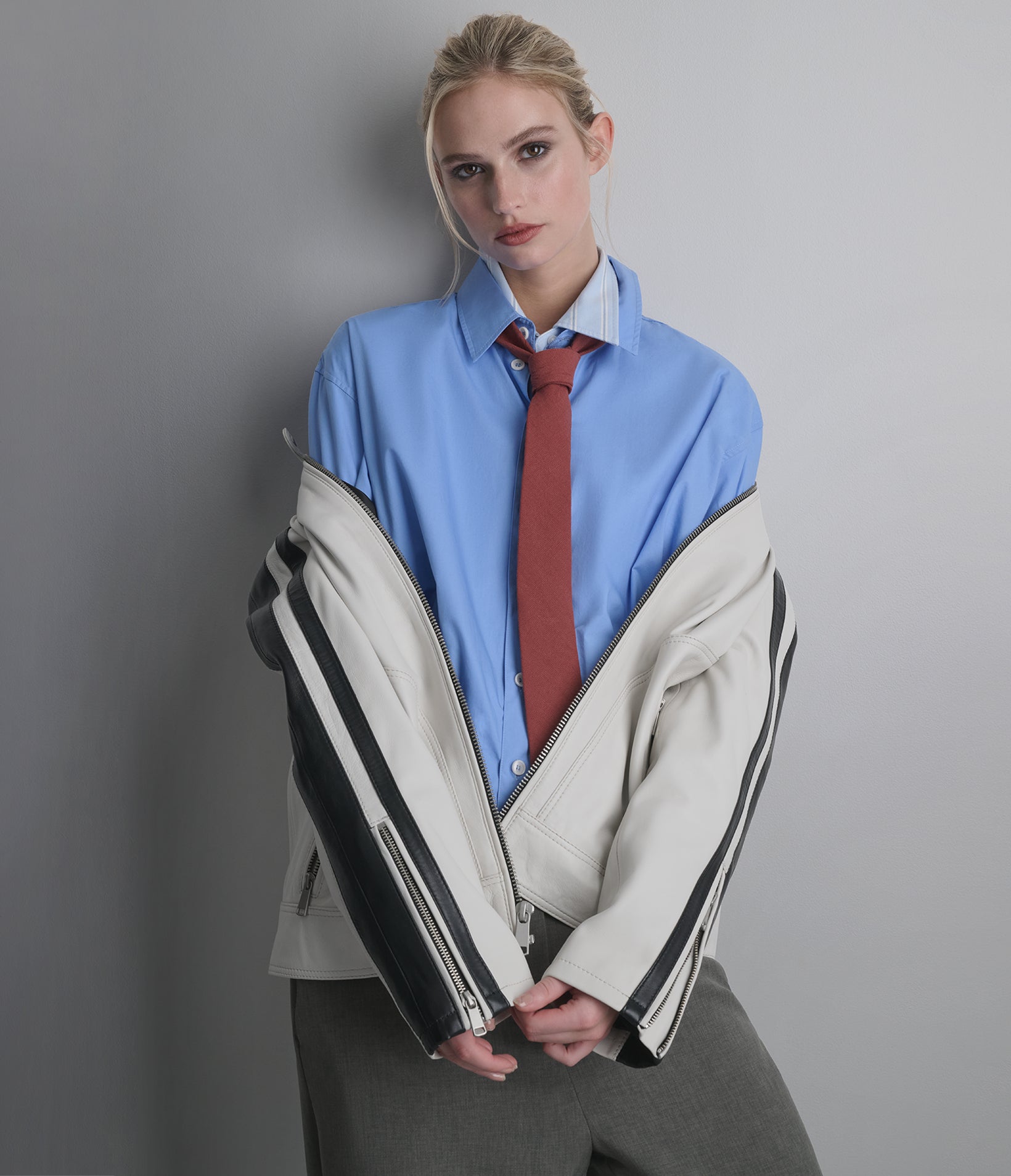 Gianna Leather Striped Racer Jacket