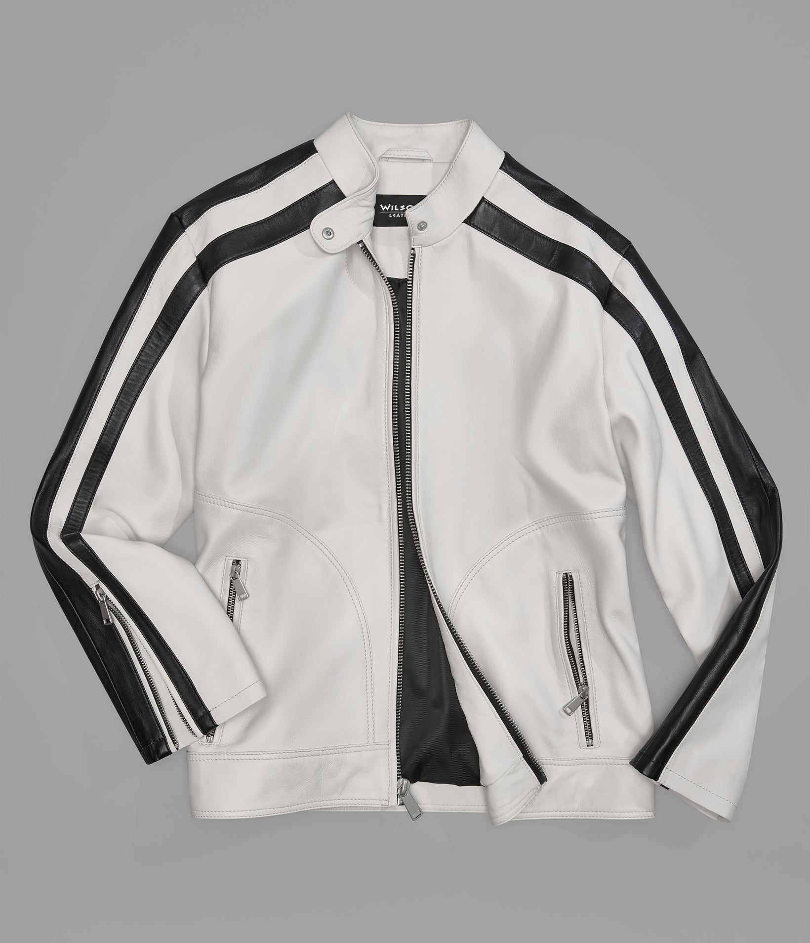 Gianna Leather Striped Racer Jacket