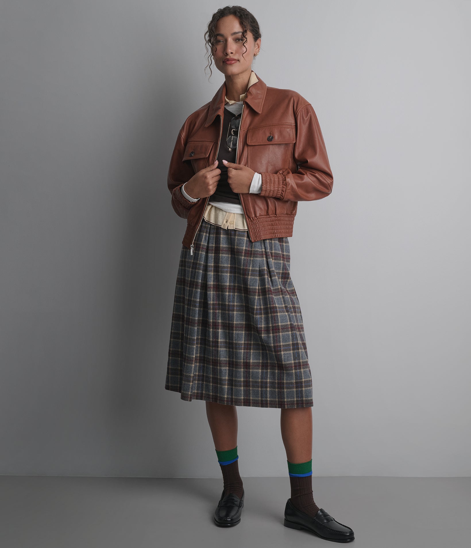 Maggie Cropped Lightweight Leather Aviator Jacket