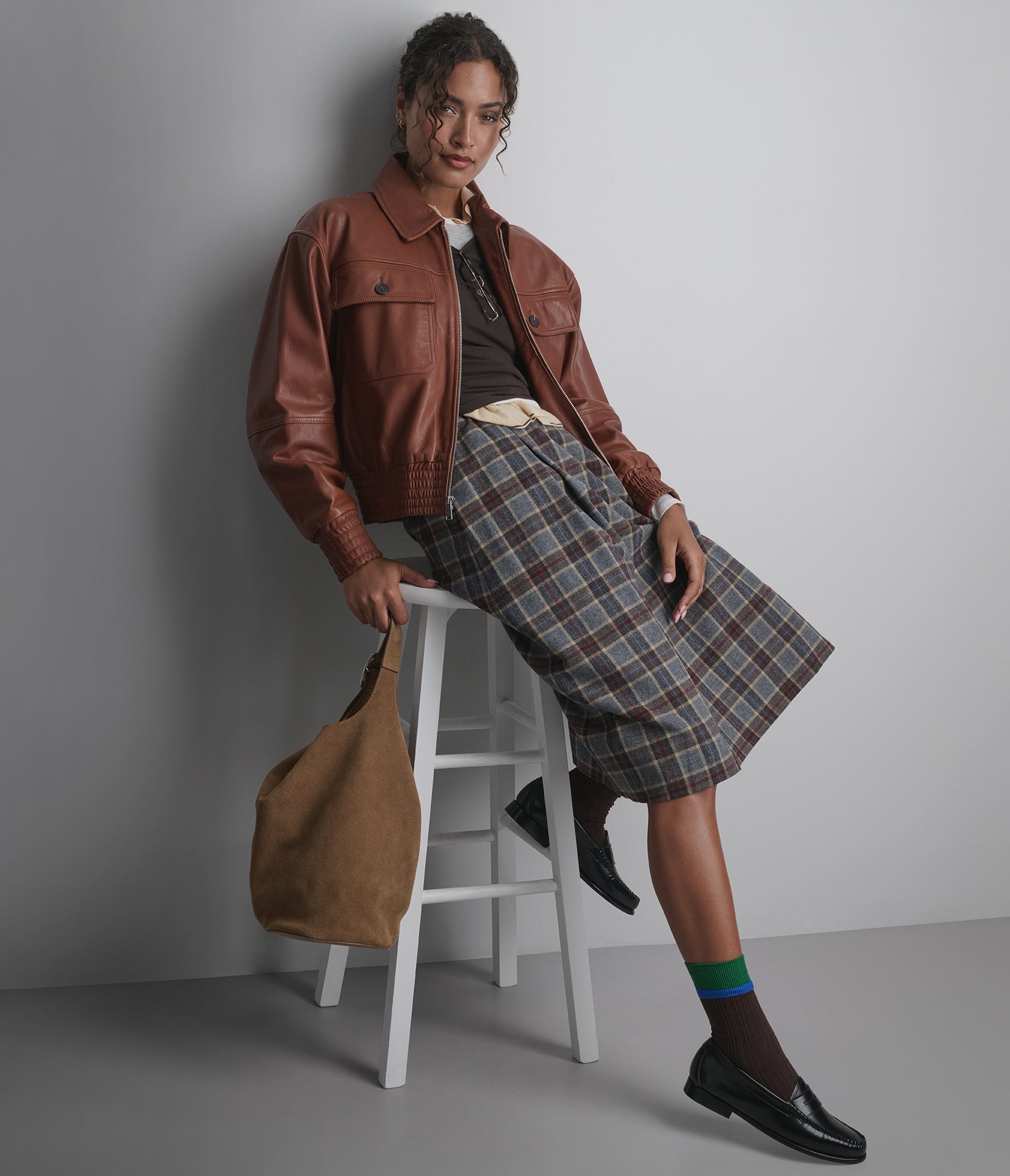 Maggie Cropped Lightweight Leather Aviator Jacket