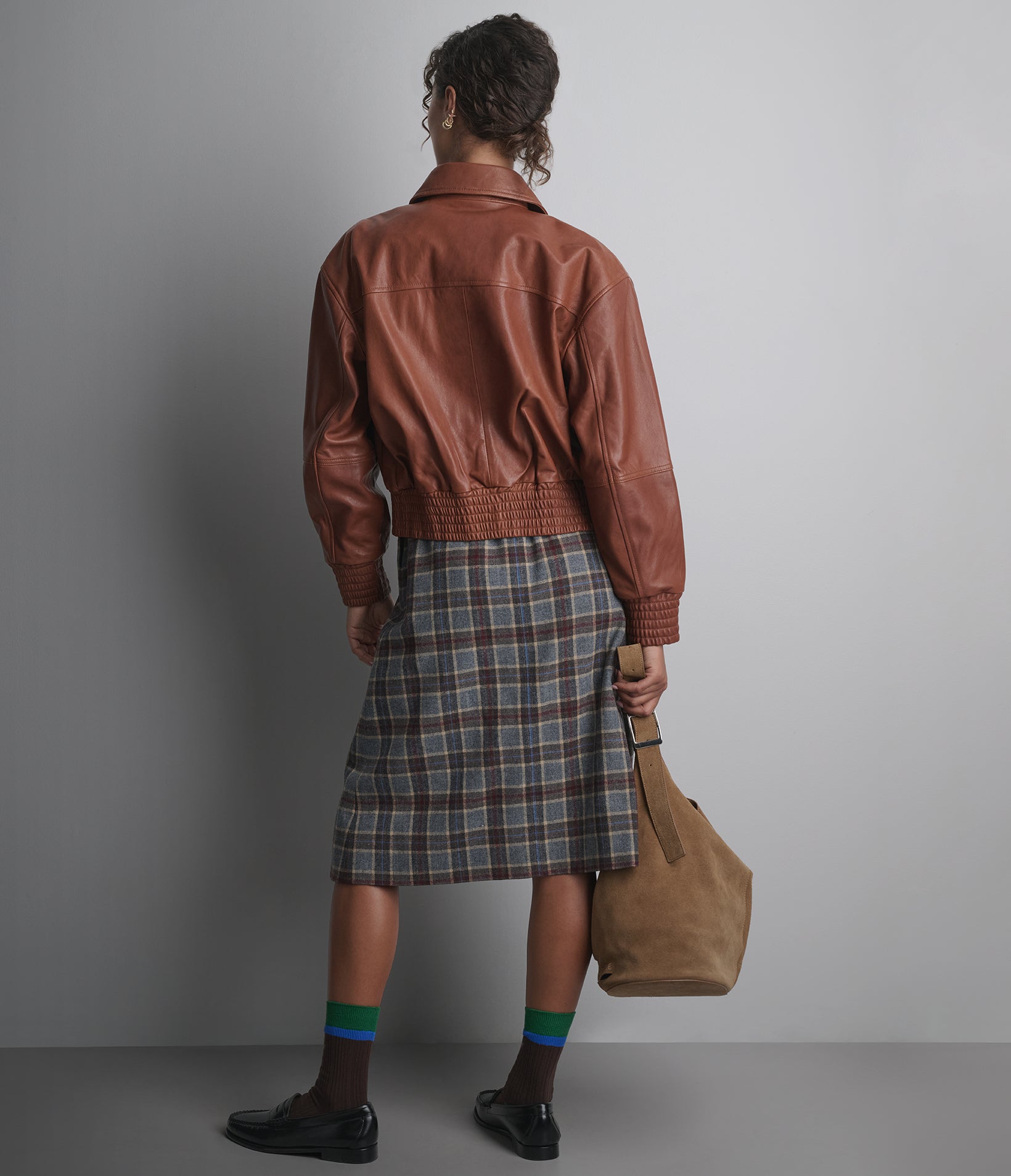 Maggie Cropped Lightweight Leather Aviator Jacket