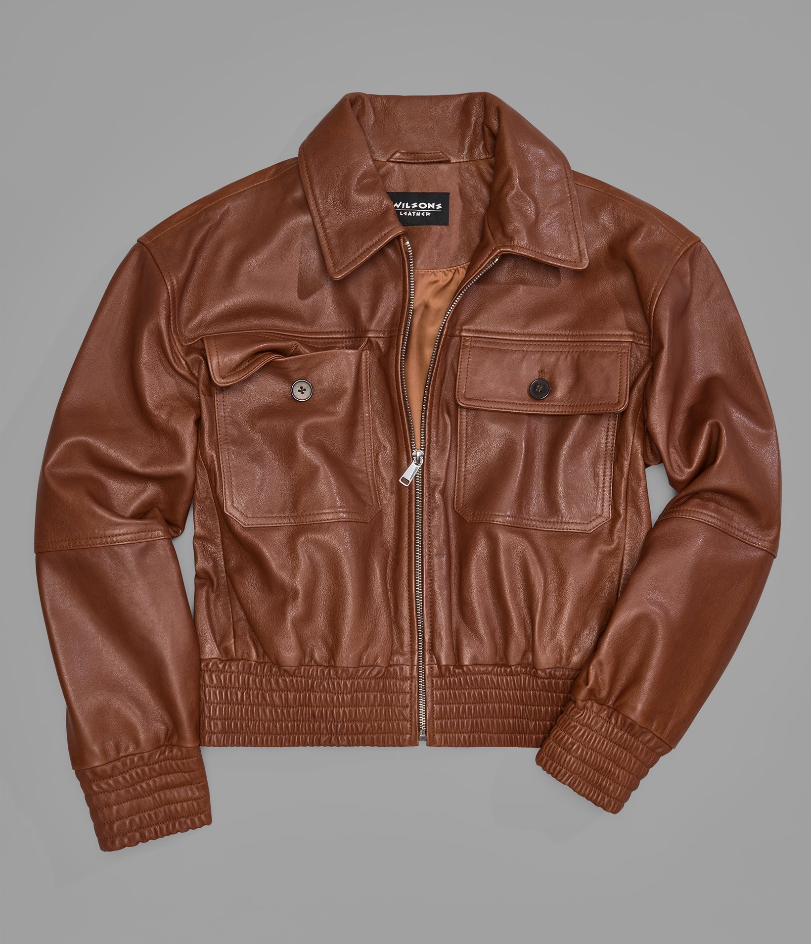 Maggie Cropped Lightweight Leather Aviator Jacket