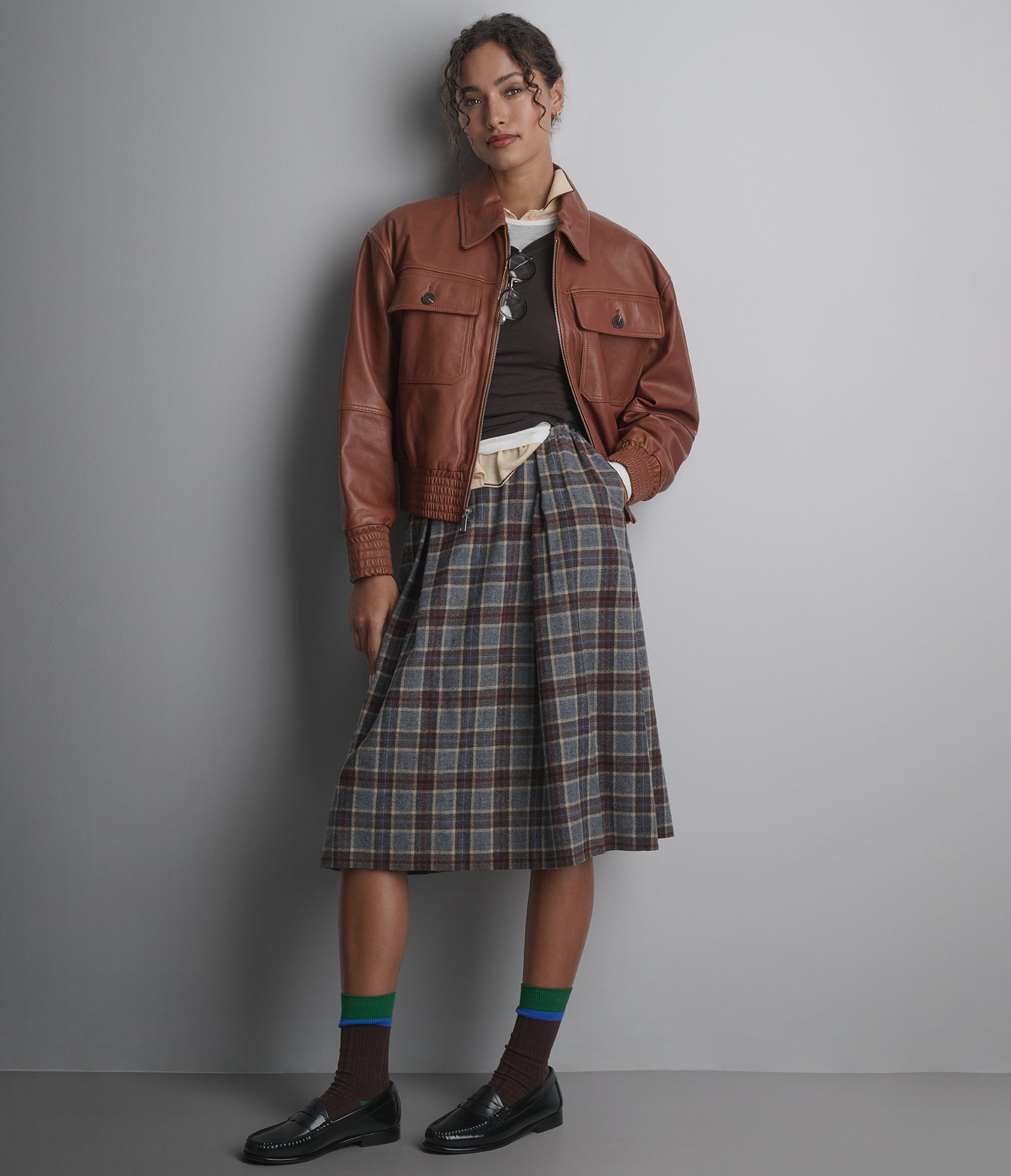 Maggie Cropped Lightweight Leather Aviator Jacket