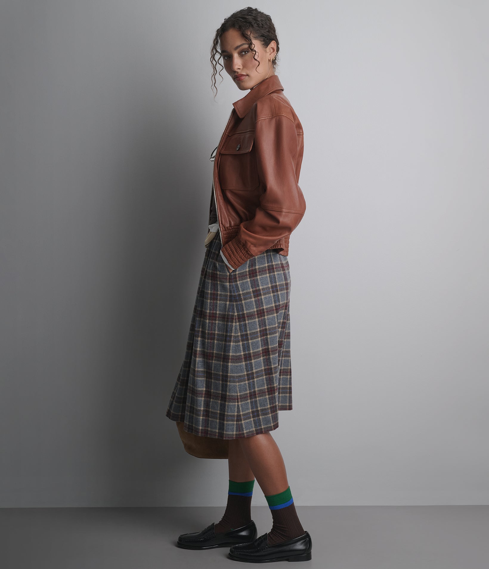 Maggie Cropped Lightweight Leather Aviator Jacket