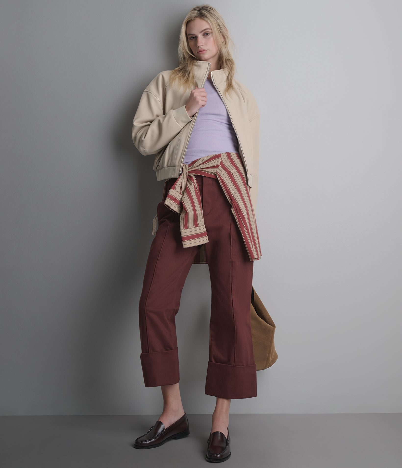 Twila Cropped Leather Bomber Jacket