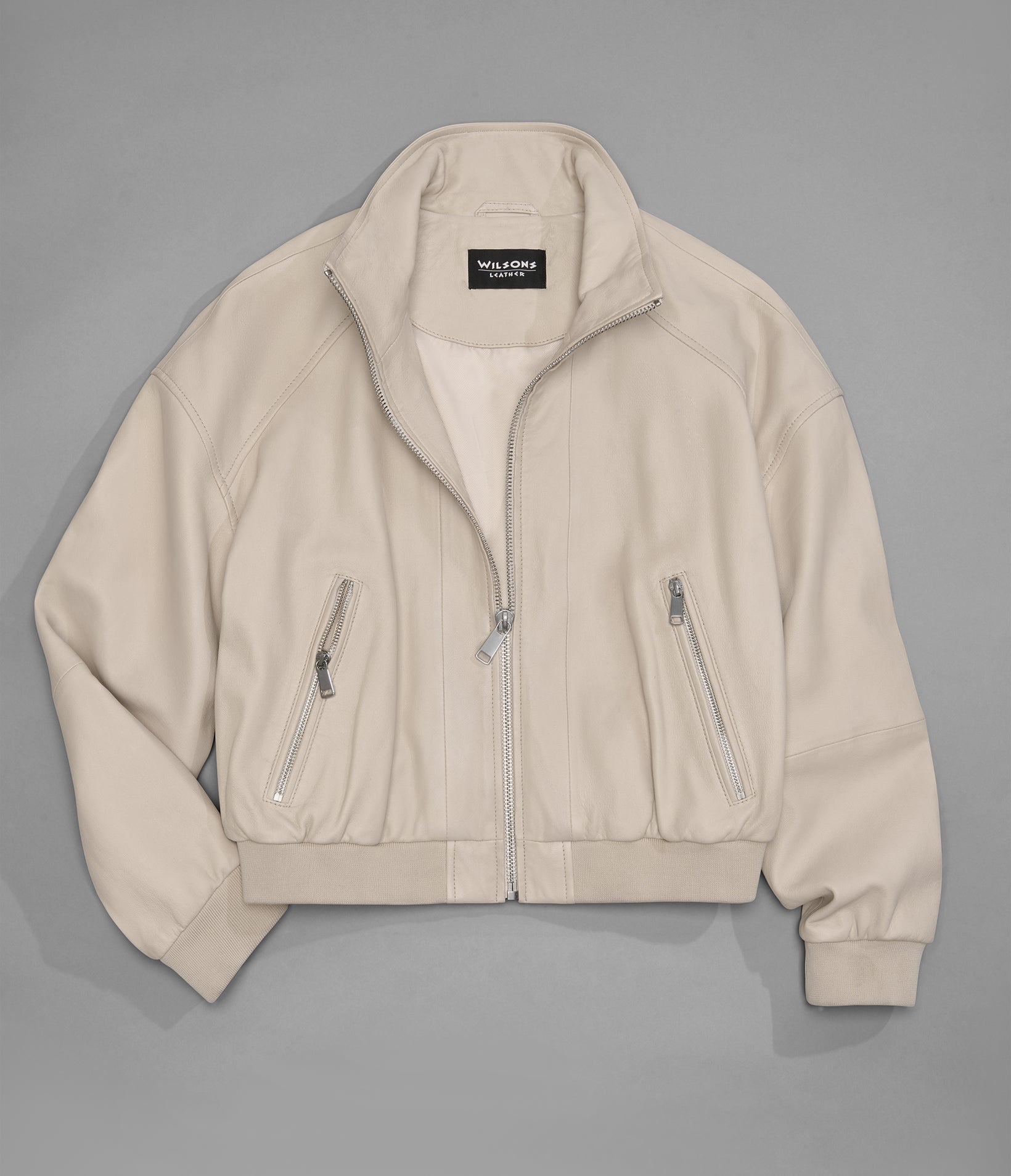 Twila Cropped Leather Bomber Jacket