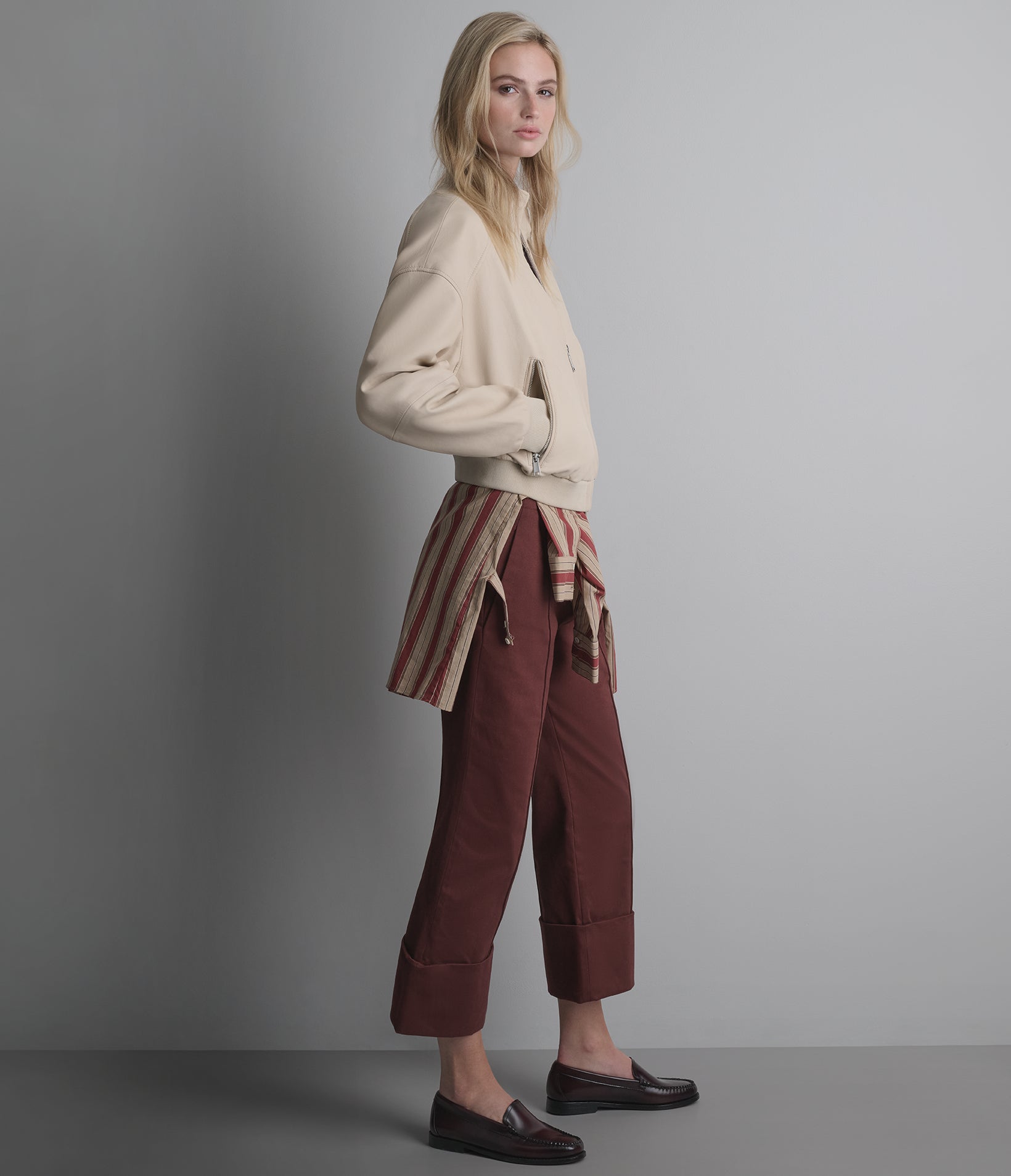 Twila Cropped Leather Bomber Jacket